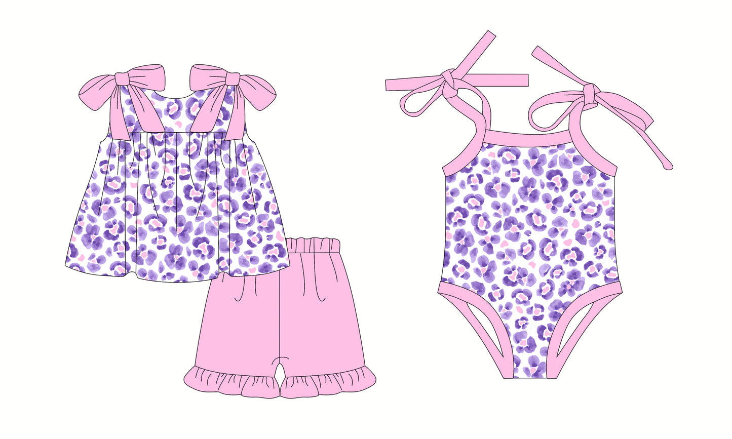 2.24 custom each style moq 5eta 4-6week Sibling Sister leopard baby girl short sleeve shorts sets and romper match design