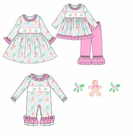 25.5.22 custom each style moq 5eta 4-6week Sibling Sisters Christmas floral pink baby girl long sleeve pants sets and dress and rompers match family design