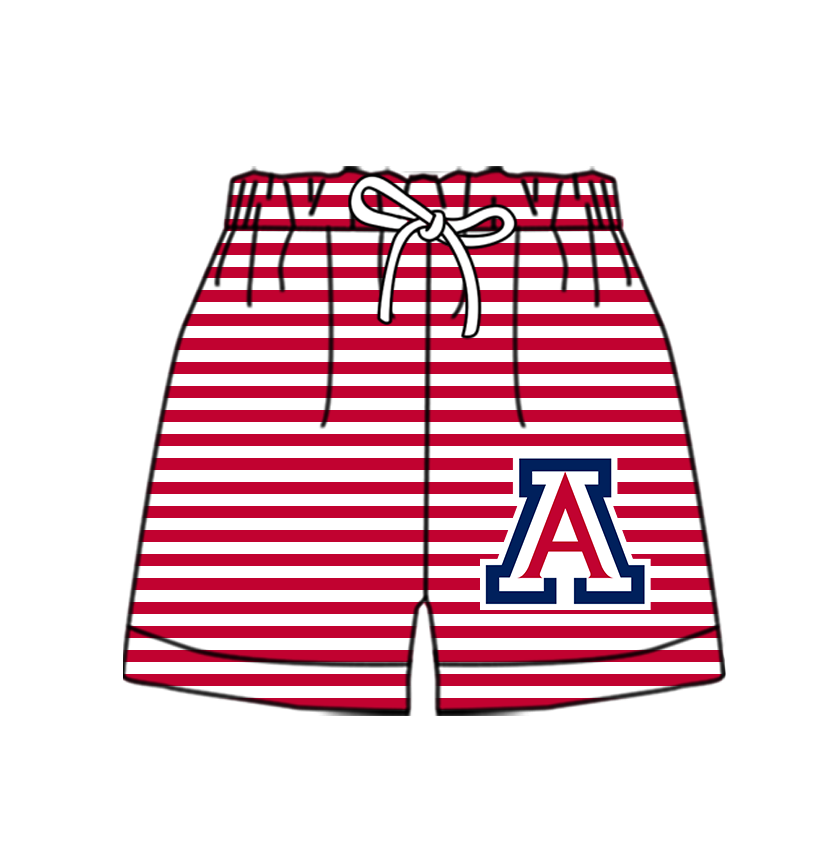 Custom moq 5 mix size milk silk summer teams Baby Red Striped Drawstring Shorts for Children Elastic Waist Kids Summer Shorts