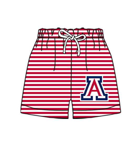 Custom moq 5 mix size milk silk summer teams Baby Red Striped Drawstring Shorts for Children Elastic Waist Kids Summer Shorts
