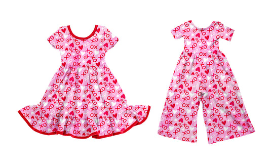 25.9.17 custom each style moq 8 eta 6-8week Sibling Sisters xoxo love baby girl long sleeve dress and jumpsuit match family design