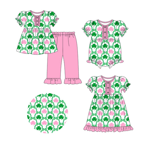 25.9.25 custom each style moq 8 eta 6-8week Sibling Sisters bow baby girl short sleeve pants sets and dress and rompers match family design