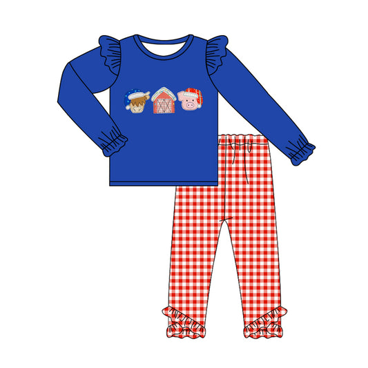 25.8.30 custom each style moq 5 eta 4-6week Sibling Sisters Christmas blue baby girl long sleeve pants sets 2