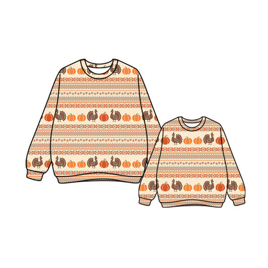 25.8.5 custom each style moq 5eta 4-6week Sibling Sister pumpkin long sleeve top and adult top match design