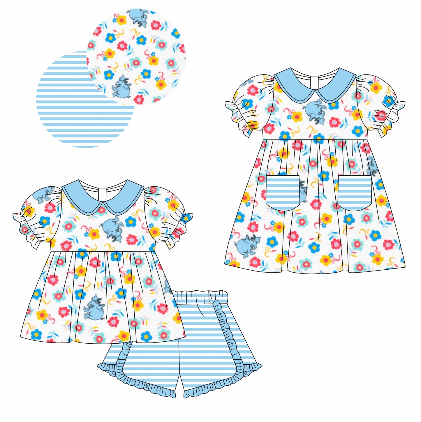 11.13 custom each style moq 5eta 4-6week Sibling Sister floral baby girl short sleeve shorts sets and briefs sets and dresses match design
