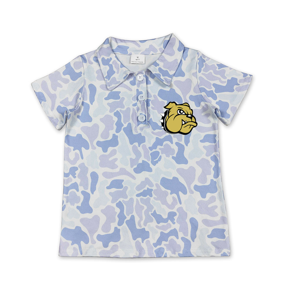 Custom moq 5 mix size milk silk summer teams Baby Boys Light Blue Camo Southern Style Short Sleeve Polo Top