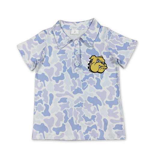 Custom moq 5 mix size milk silk summer teams Baby Boys Light Blue Camo Southern Style Short Sleeve Polo Top