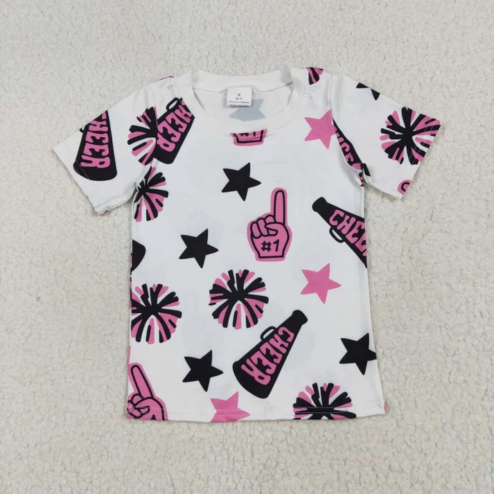 RTS NO MOQ Sibling baby girls clothes cheer short sleeve shorts sets and Top and shorts