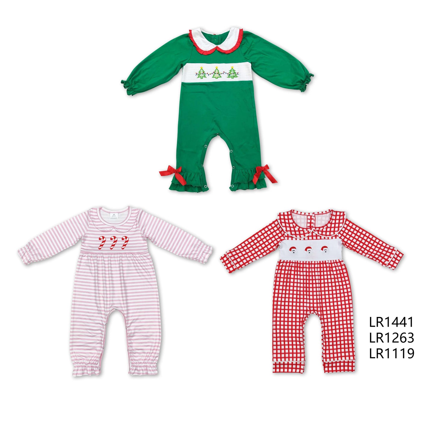 RTS NO MOQ LR1441 LR1263 LR1119  Baby Christmas elements doll collar long romper
