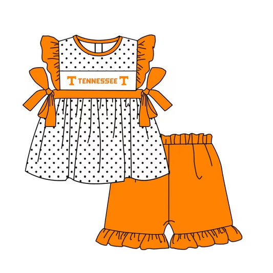 custom moq 3 Summer Girl team T orange short sleeve shorts Set
