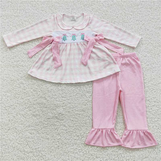 RTS NO MOQ（In Stock) GLP0449 Embroidered Christmas Long Sleeve Pants Set