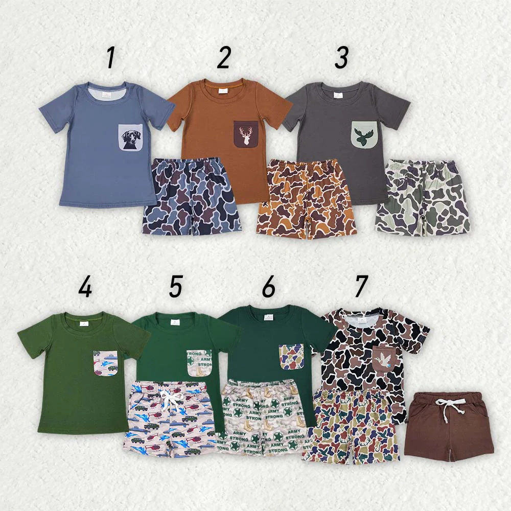RTS NO MOQ baby boy Clothes camouflage short sleeve shorts Sets