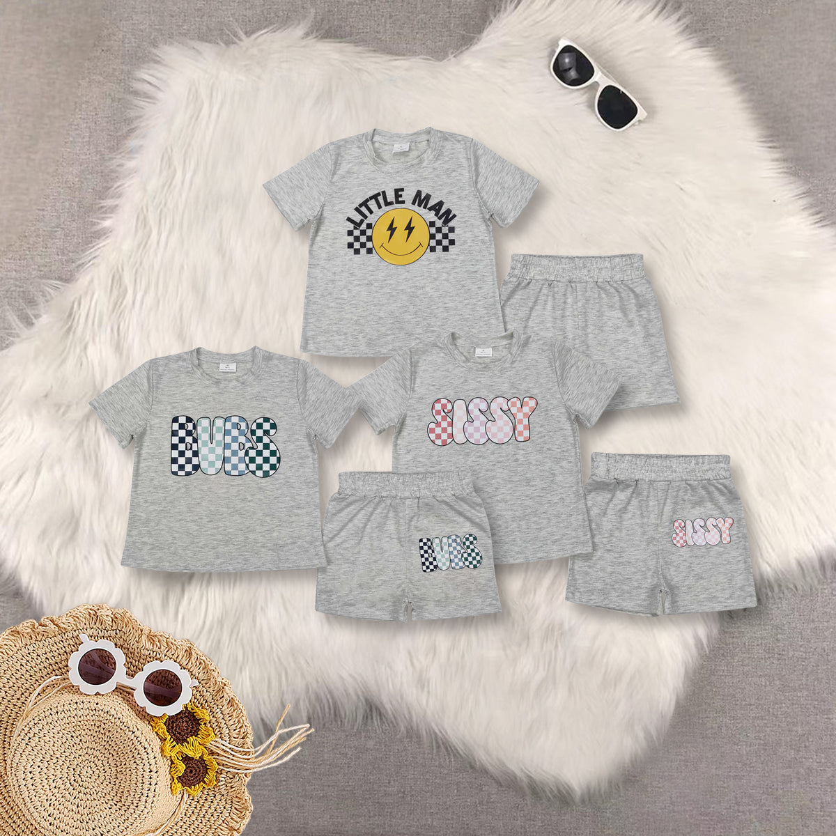 RTS NO MOQ Girls Boys offset printing short sleeve Clothes Sets
