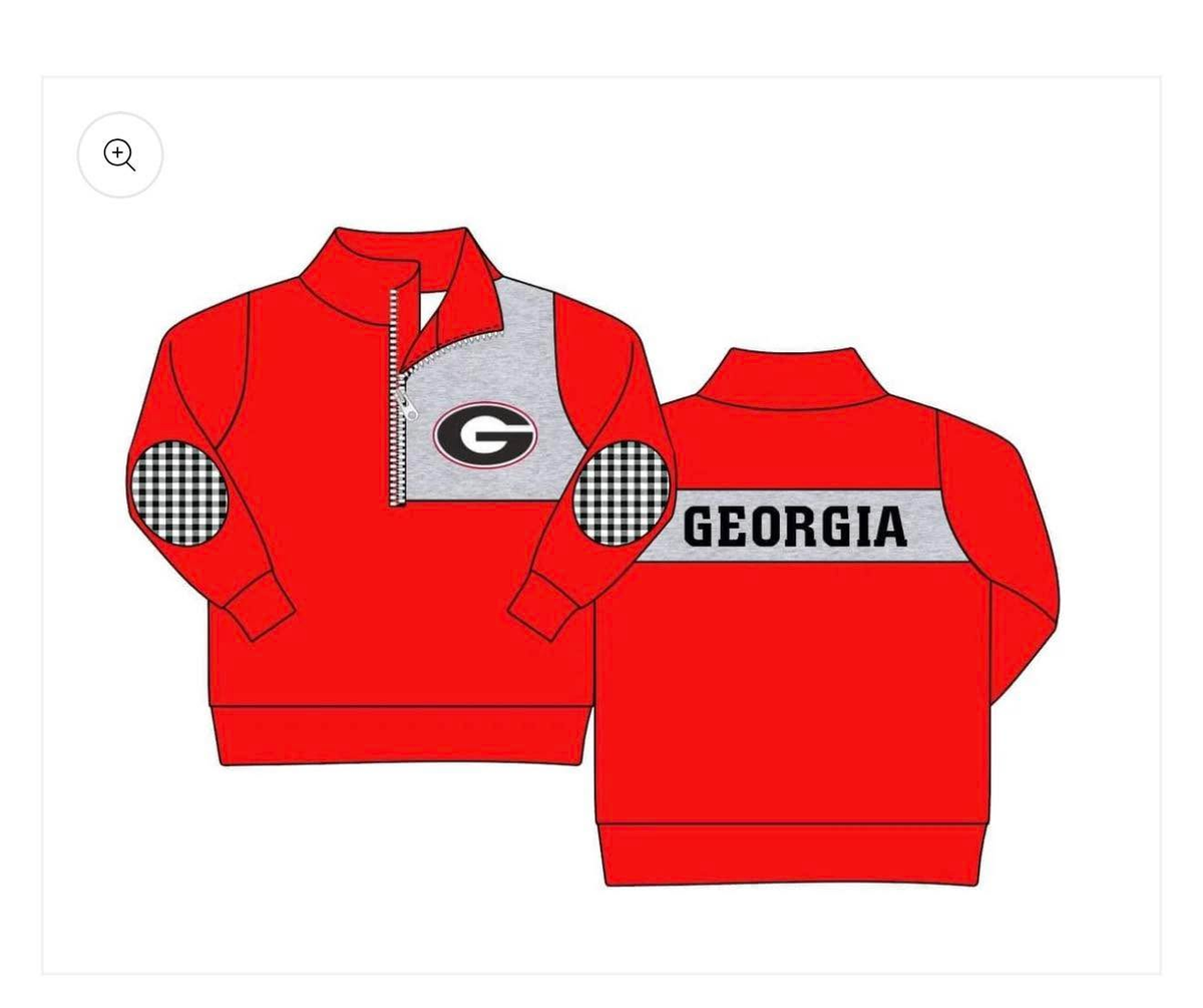 custom moq 5 mix size SHCN0102 Girls And Boys Red Letter Print Quarter Zip Long Sleeve Pullover