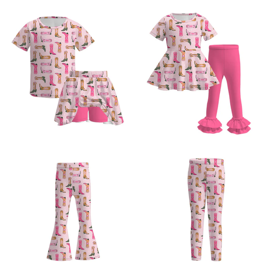 Custom moq 5 each style eta 6-7weeks baby girl short sleeve shorts set and pants sets and pants 1 and pants 2