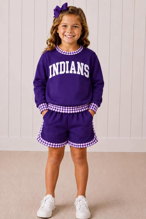 custom moq 5 mix size BAMA0101 Baby Girls Letter Print Crew Neck Sweatshirt Pocket Shorts Team Outfit Set