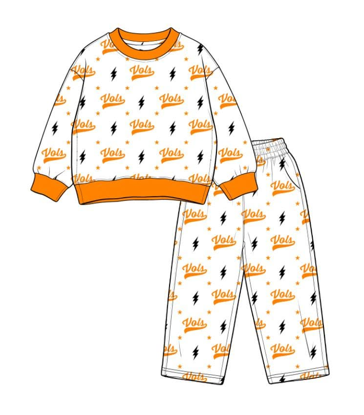 custom moq 5 mix size MLAP01 Baby Kids Crew Neck Printed Long Sleeve White Top Trousers Team Clothes Set