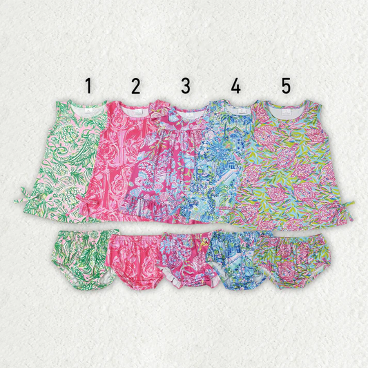 RTS NO MOQ baby girl clothes floral pattern short sleeve briefs Sets