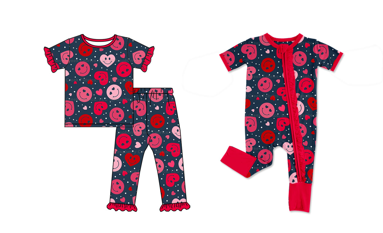 11.6 custom each style moq 5eta 4-6week Sibling Sister smiley love baby girls short sleeve sets and rompers match design