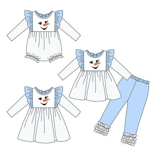 25.8.5 custom each style moq 5eta 4-6week Sibling Sisters blue baby girl long sleeve pants sets and dress and rompers match family design
