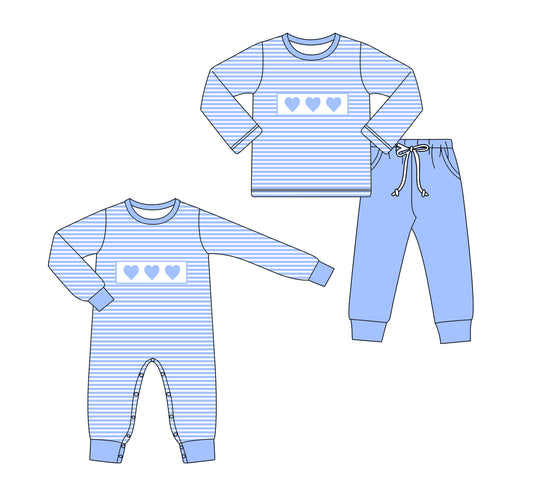 25.9.16 custom each style moq 5eta 6-8week Sibling Sisters love blue baby boy clothes long sleeve pants sets and romper match family design