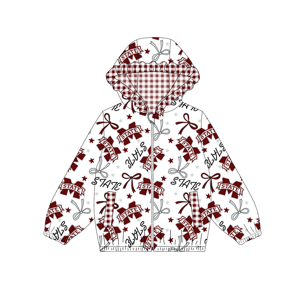 Custom moq 5 mix size milk silk summer teams baby girls clothes lace bow brick red hooded long sleeve top-25.9.2