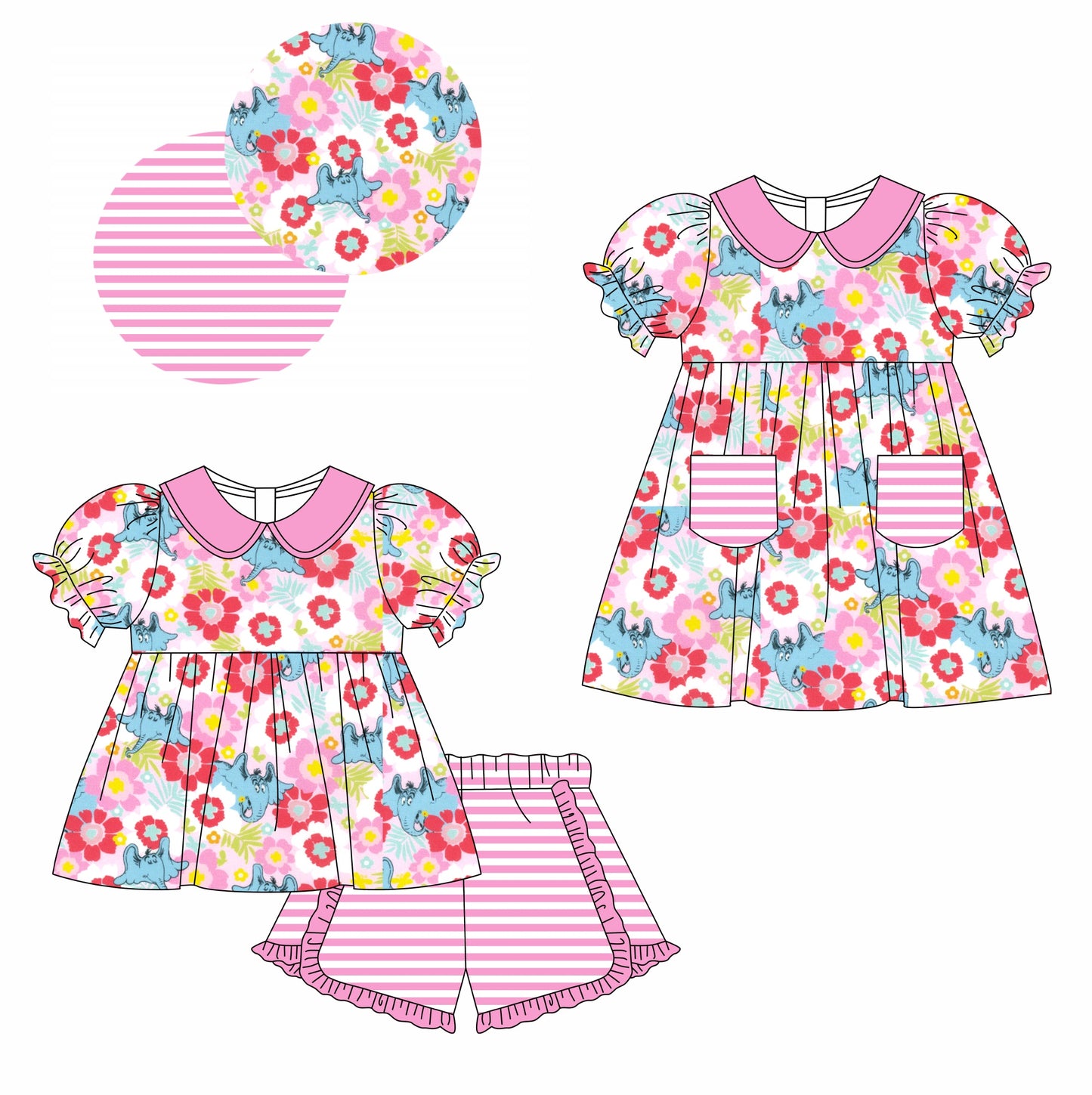11.13 custom each style moq 5eta 4-6week Sibling Sister floral baby girl short sleeve shorts sets and briefs sets and dresses match design
