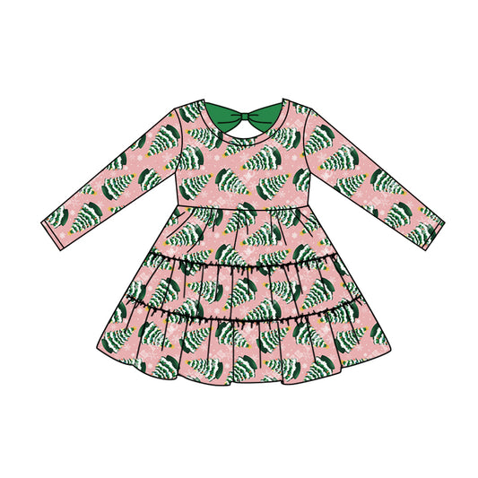 7.4 custom each style moq 5eta 4-6week baby girls clothes Christmas green long sleeve dress