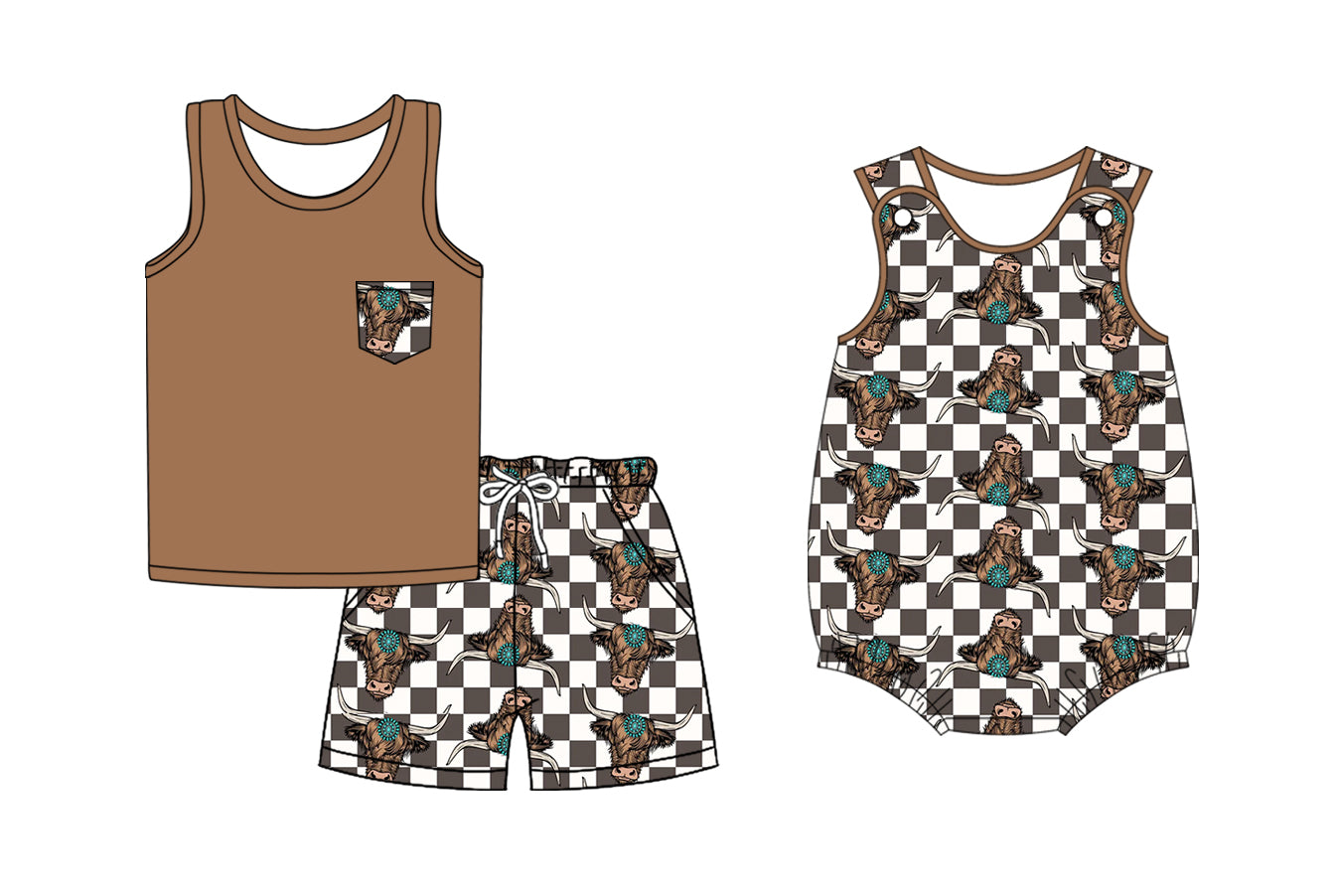 3.3 custom each style moq 5eta 4-6week Sibling Sister cow head baby girl short sleeve shorts sets and romper match design