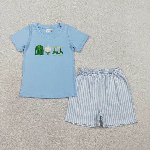 RTS NO MOQ Sibling Baby Boys Girls Embroidery Golf Truck Top Shorts Clothing Set Baby Fashion Outfit Set