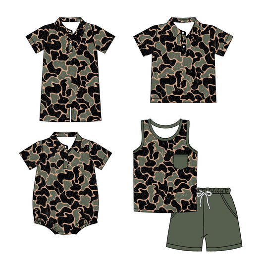 3.10 custom each style moq 5eta 4-6week Sibling Sister camouflage baby boy sets and boy rompers 1 and romper 2 and top match family design