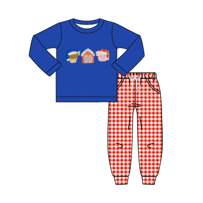 25.8.30 custom each style moq 5 eta 4-6week Sibling Sisters Christmas blue baby girl long sleeve pants sets 2