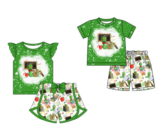 12.5 custom each style moq 5eta 4-6week Sibling Sister apple baby girl short sleeve shorts fish sets 1 and easter sets 2 match design