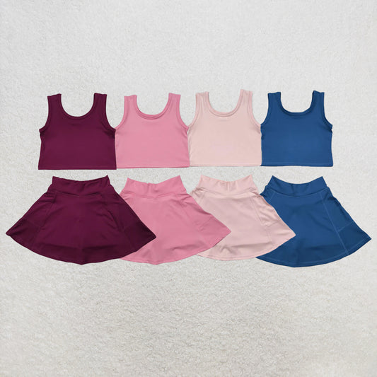 RTS NO MOQ Sibling Baby Girls  Colorful Vests Skirt Shorts Yoga Active Clothes Sets