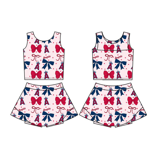 Custom moq 5 mix sizes summer teams baby girls clothes team bow red sleeveless skirts shorts sets-25.6.20