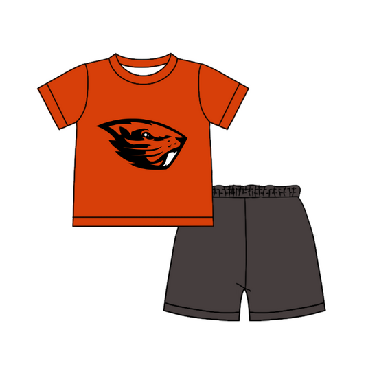 Custom moq 5 mix size milk silk summer teams Baby Boy's Red  Short-Sleeved O-Neck Top And solid color Shorts Set