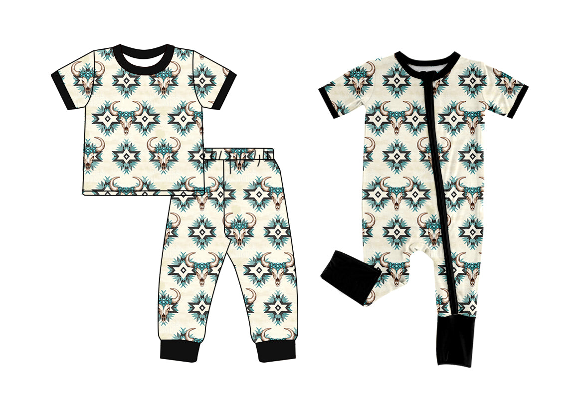 25.5.21 custom each style moq 5eta 4-6week Sibling Sister geometric cow head baby boy short sleeve pants sets and rompers match family design