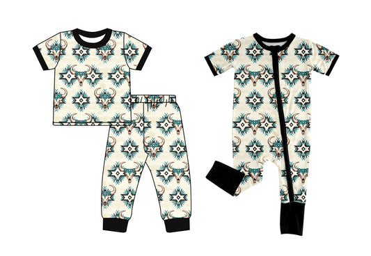 25.5.21 custom each style moq 5eta 4-6week Sibling Sister geometric cow head baby boy short sleeve pants sets and rompers match family design