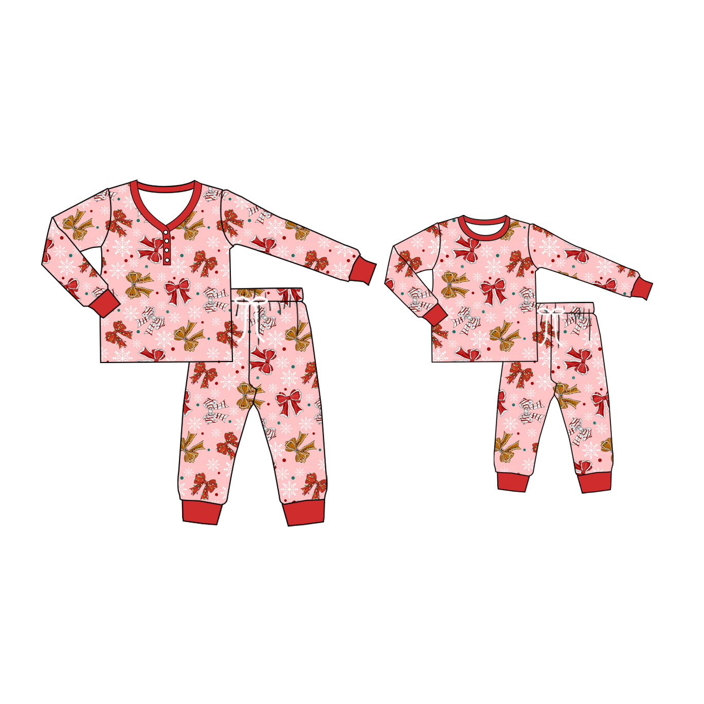 25.5.13 custom each style moq 5eta 4-6week Sibling Sister Christmas bow long sleeve pants sets and adult sets match design