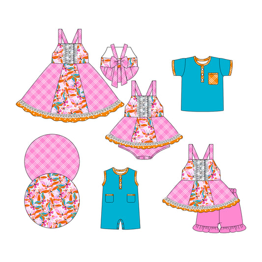 3.6 custom each style moq 5eta 4-6week Sibling Sisters baby girl short sleeve shorts sets and dress and rompers match family design