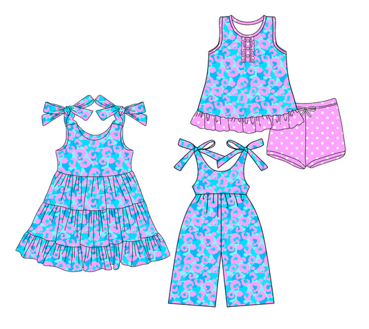 3.20 custom each style moq 5eta 4-6week Sibling Sister leopard baby girl short sleeve shorts sets and dresses and jumpsuit match design