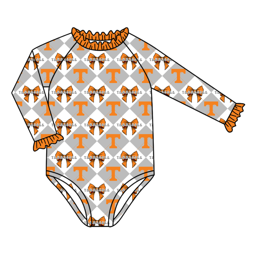 Custom moq 5 mix size orange swim fabric Checkered team swimsuits girls  swim