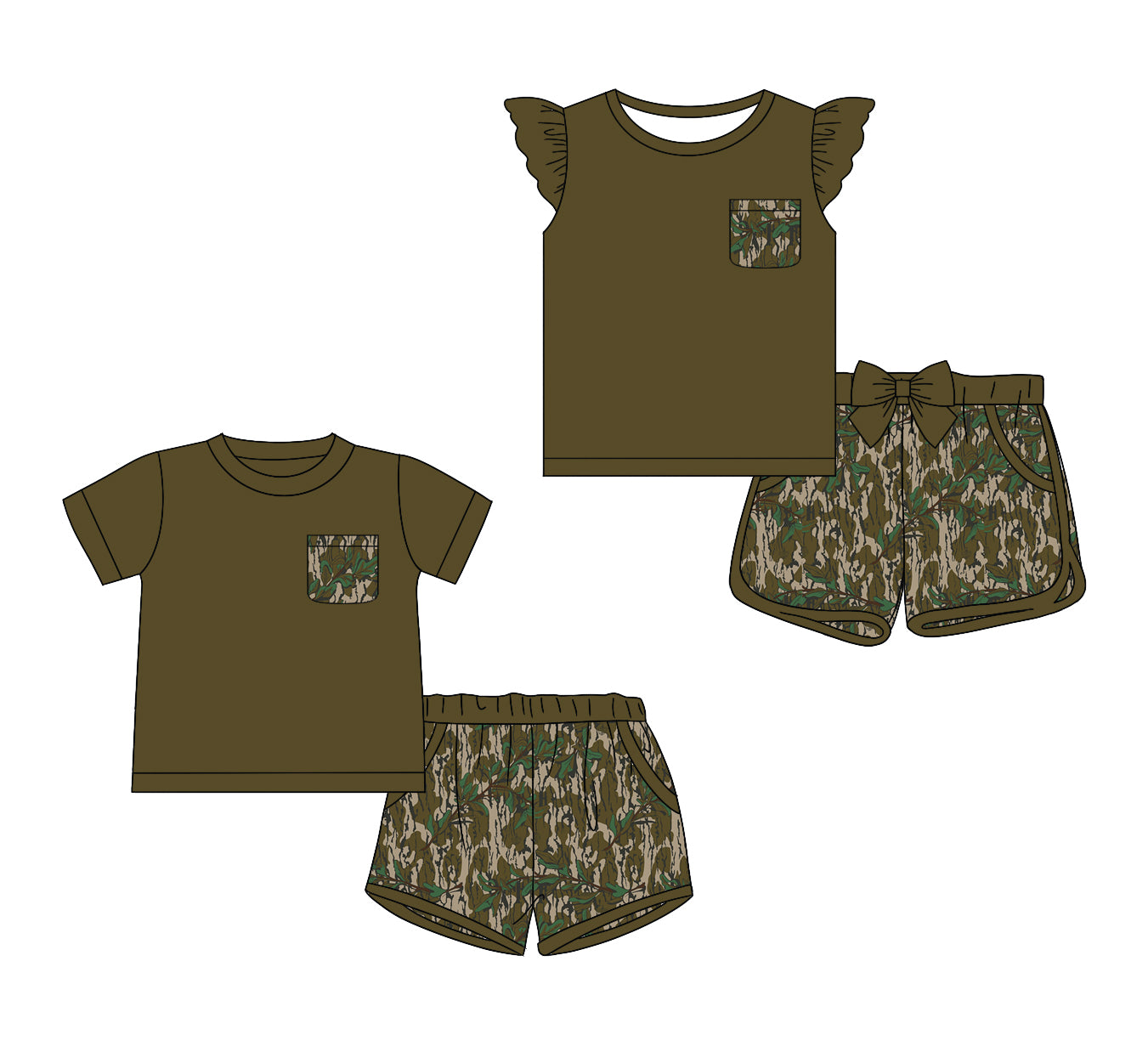 11.2 custom each style moq 5eta 4-6week Sibling Sister camouflage baby girl short sleeve shorts sets 1 and sets 2 match design