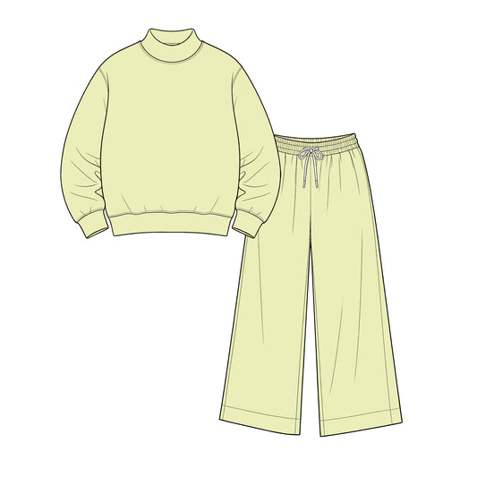 custom moq 5 mix size Baby Kids Solid Soft Cream Lime Long Sleeve Top Drawstring Pants Casual Daily Wear Set