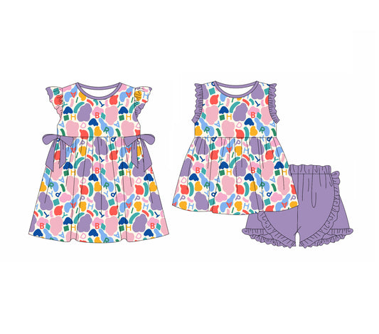 3.31 custom each style moq 5eta 4-6week Sibling Sister ABC baby girl short sleeve shorts sets and dresses match design