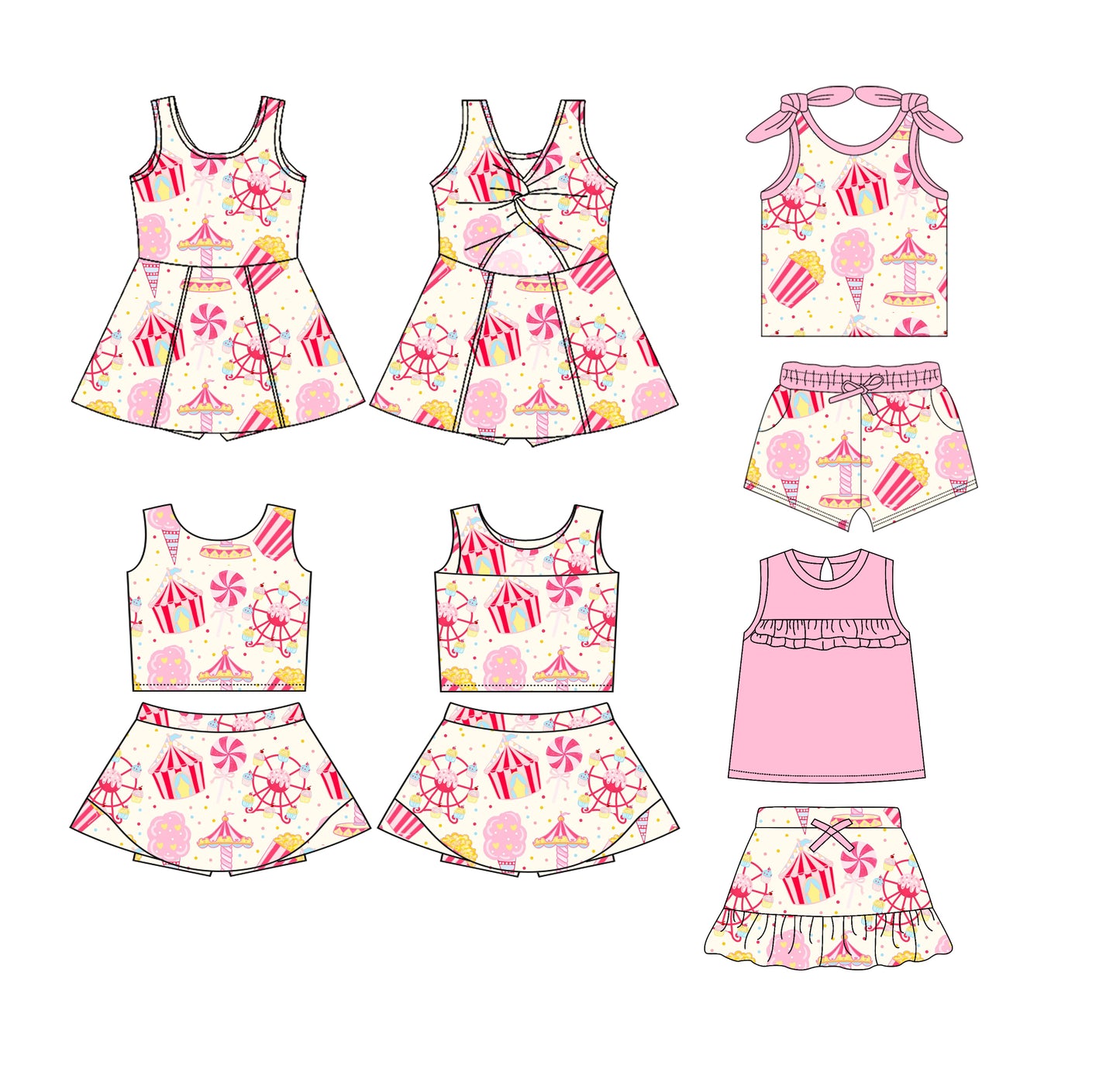 3.22 custom each style moq 5eta 4-6week Sibling Sister baby girls clothes Short Sleeve shorts sets and dress and yoga dress 1 and dress 2 match family design