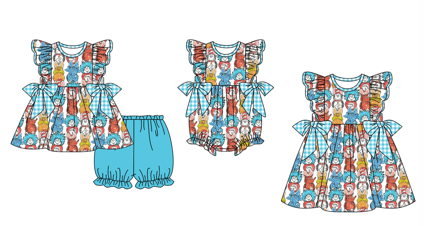 11.28 custom each style moq 5eta 4-6week Sibling Sister dr seuss baby girl short sleeve shorts sets and dress and rompers match family design