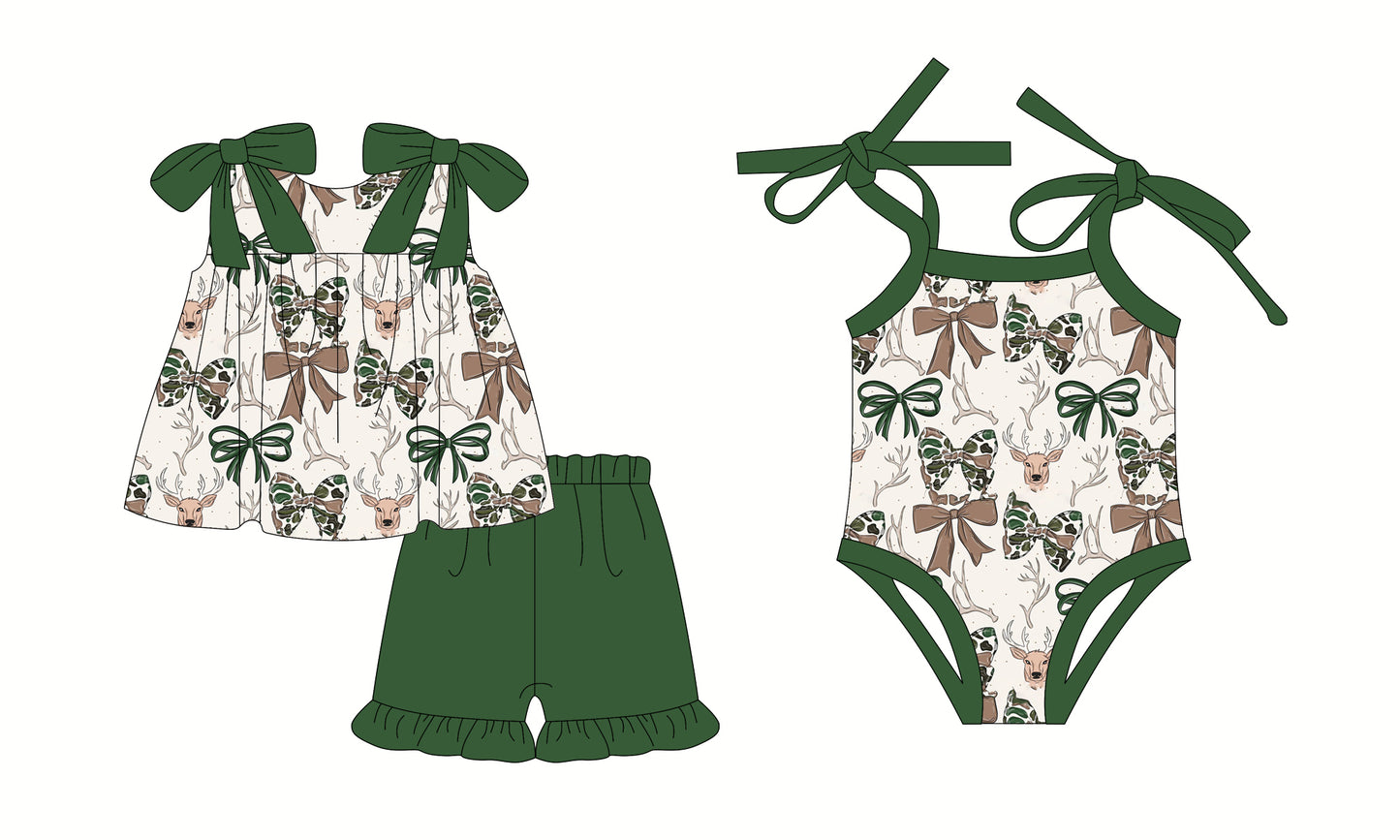 2.26 custom each style moq 5eta 4-6week Sibling Sister bow baby girl short sleeve shorts sets and romper match design