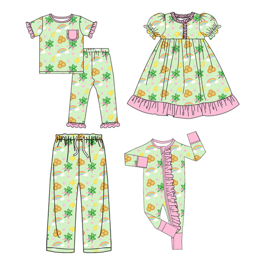 25.9.25 custom each style moq 8 eta 6-8week Sibling Sister rainbow baby short sleeve pants sets and romper and dress and adult pants match design