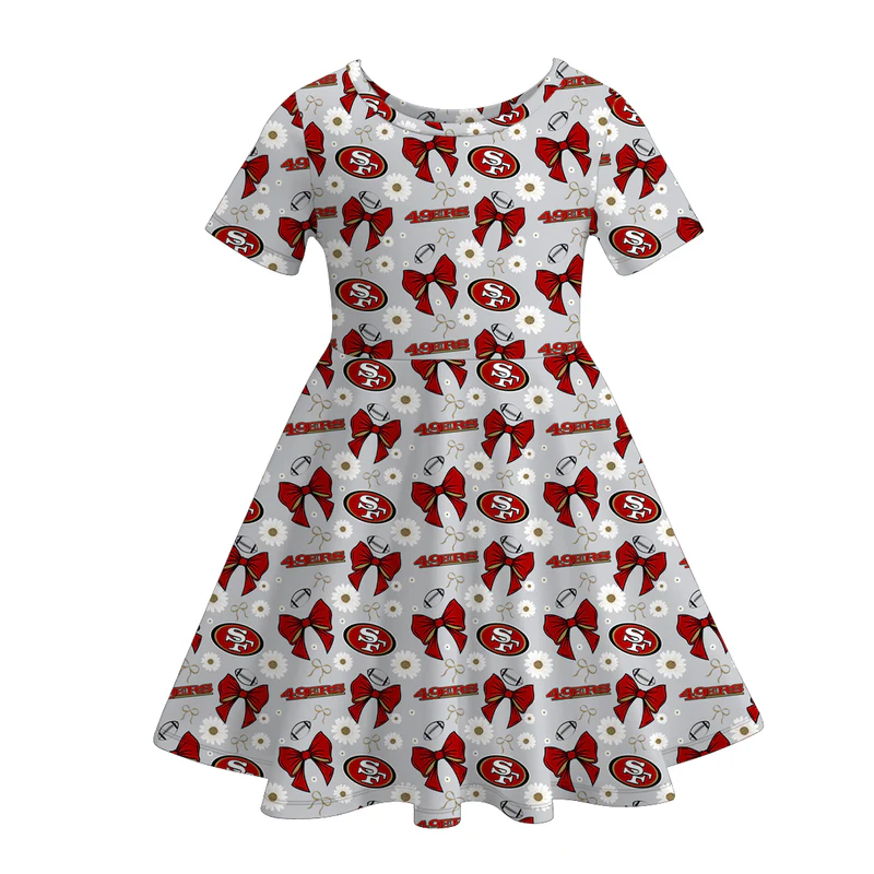 Custom moq 5 each style eta 6-7weeks milk silk baby girls team summer short sleeves dresses 6-25.7.16